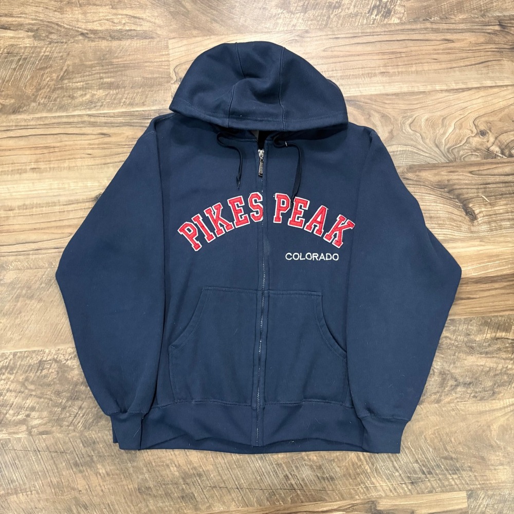 Vintage Y2K Gogo Sports Hoodie Womens S Navy Pikes Peak Colorado Zip Up Fleece